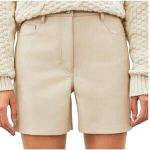 Aritzia Wilfred Melina Faux Leather High Rise Shorts Women Size 8 in Birch Ivory
